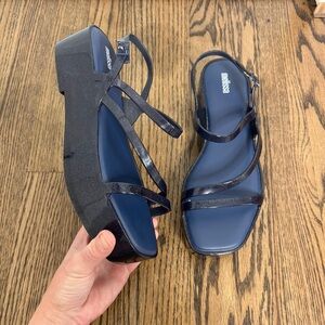 Melissa Navy Blue Essential Classy Platform Jelly Sparkle Sandals Sz 10